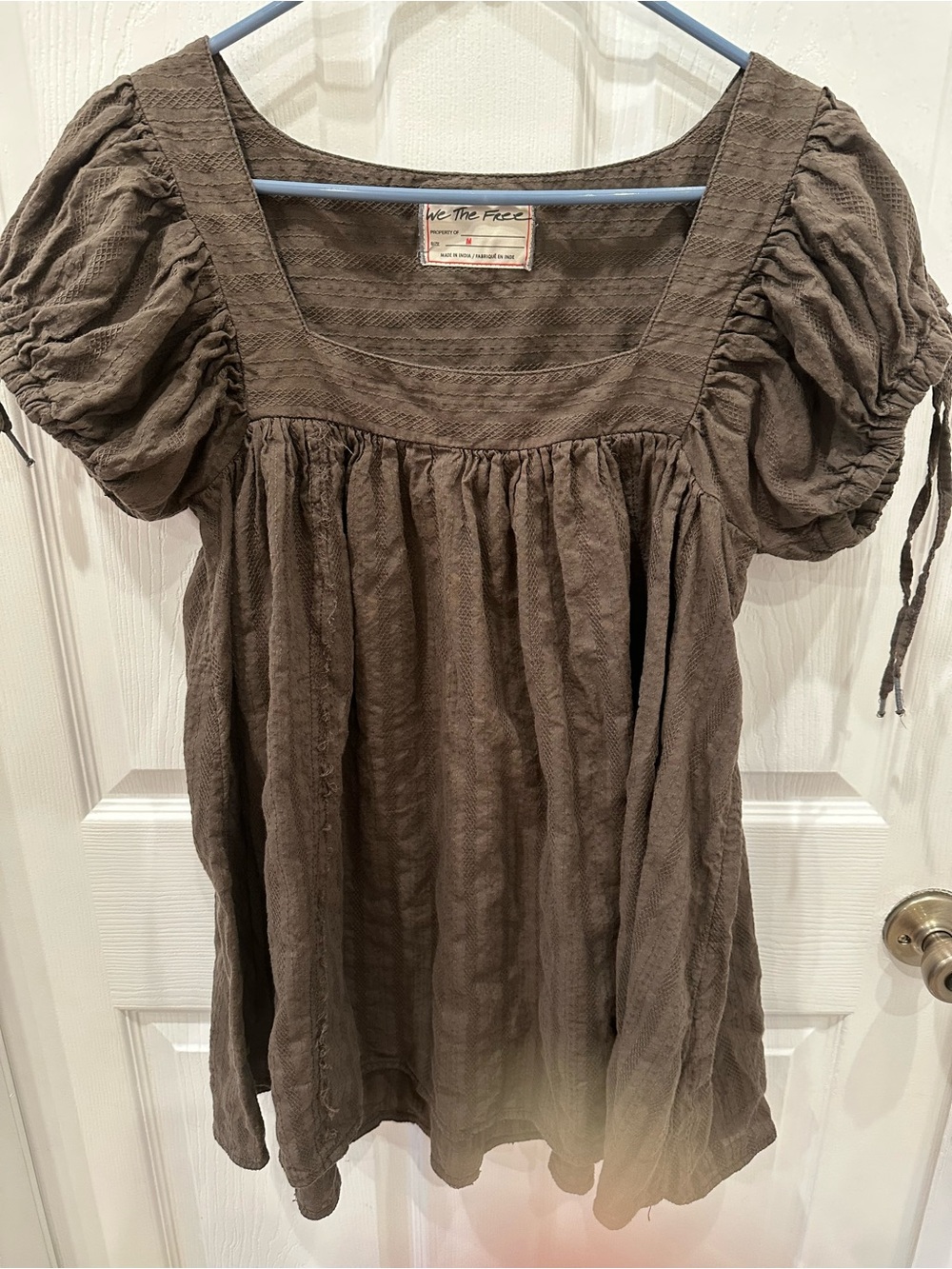 Free People Chocolate Brown Puff-Sleeve Square-Neck Tunic